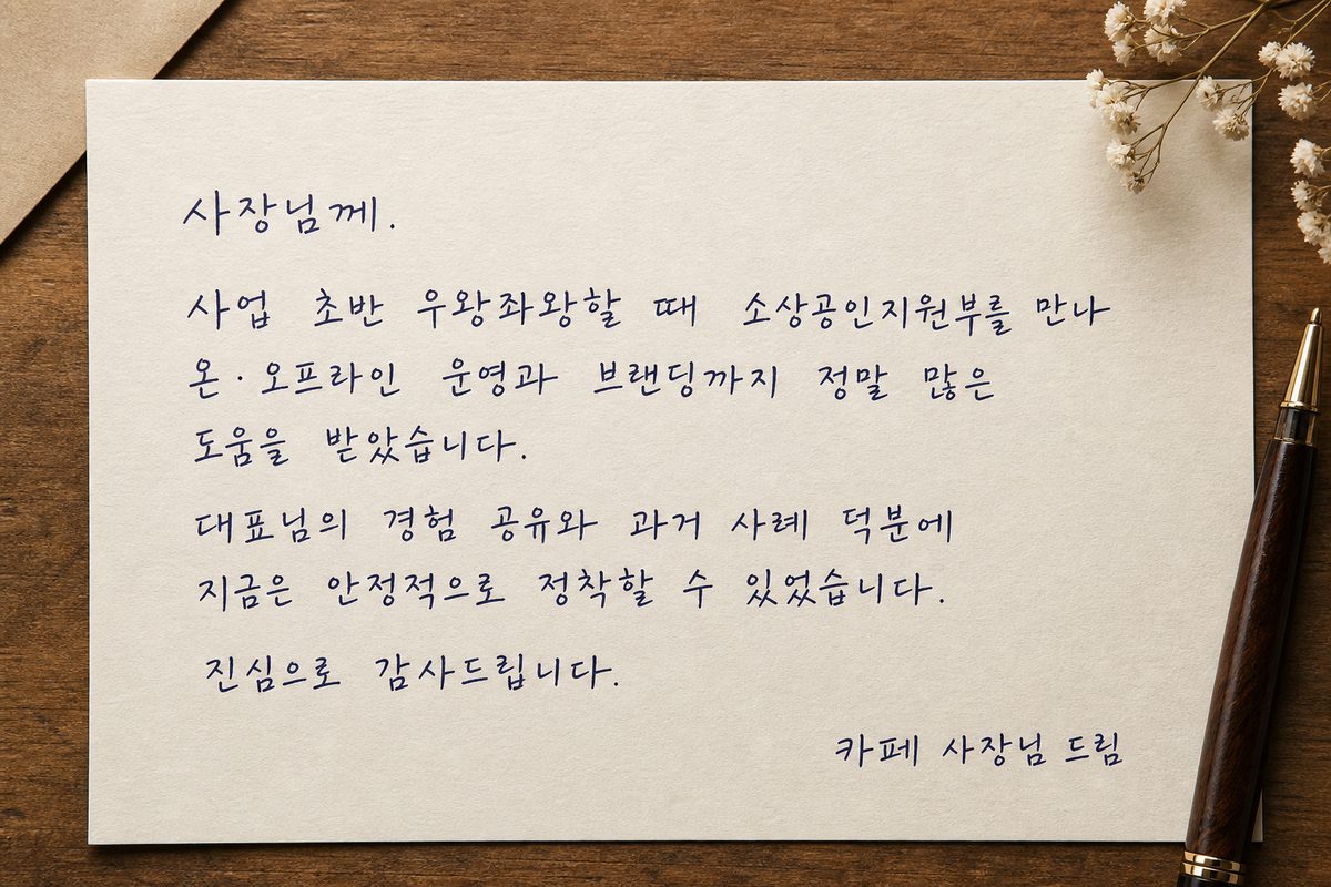 카페 사장님 자필 감사 편지